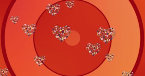 Floral Hearts on Vibrant Red Background