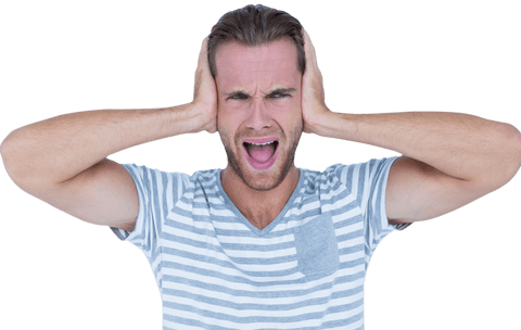 Man Screaming and Covering Ears in Stress Transparent Background - Download Free Stock Videos Pikwizard.com