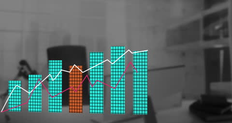 Data Processing Animation on Office Desk Background