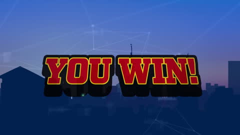 Dynamic You Win Text Over Cityscape Silhouette