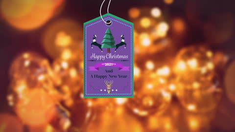 Festive Christmas Tag with Flying Reindeer and Sparkling Lights