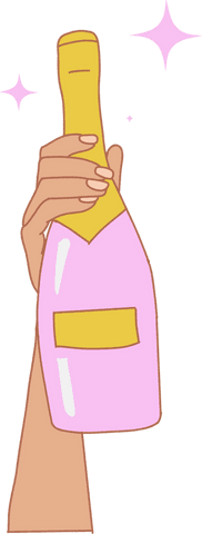 Hand Gripping Pink Champagne Bottle with Sparkles on Transparent Background