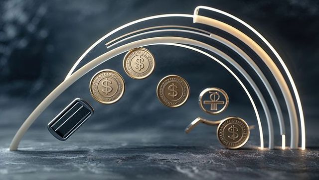 Futuristic Concept of Financial Growth with Floating Coins and Neon Light