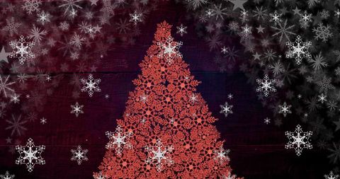 Christmas Tree with Snowflakes on Dark Wood Background