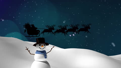 Festive Snowman Watching Santa's Sleigh in Starry Night