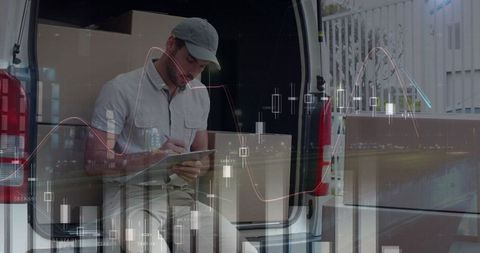 Courier manager analyzing logistics through financial dashboard