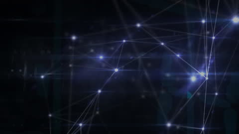 Glowing Blue Network with Digital Nodes and Connections on Dark Background