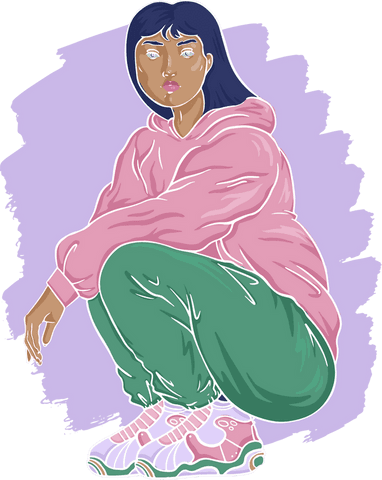 Transparent Background Vector of Woman in Streetwear and Sneakers