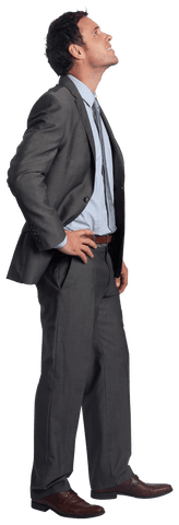 Transparent Businessman Smiling in Suit with Hands on Hips
