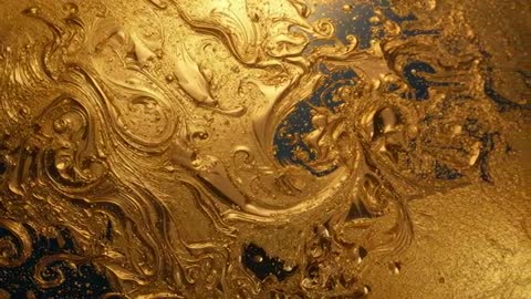 Shimmering Liquid Gold Swirling Over Deep Blue Macro Motion Loop for Luxury Backgrounds