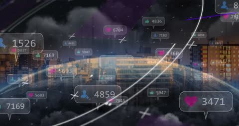 Digital Network Animation with Social Media Engagement Icons