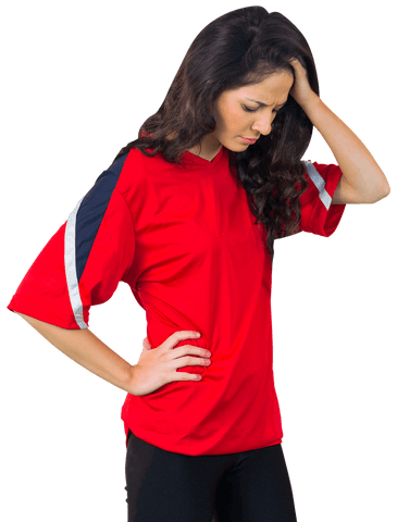 Disappointed Female Football Fan in Red Jersey Transparent Background