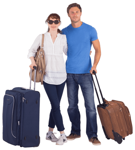 Happy Couple Holding Luggage on Transparent Background