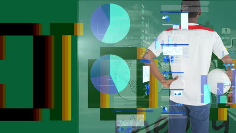 Rugby Player Engaged in Digital Data Processing Animation