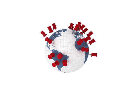 transparent globe with red push pins marking locations - Download Free Stock Videos Pikwizard.com