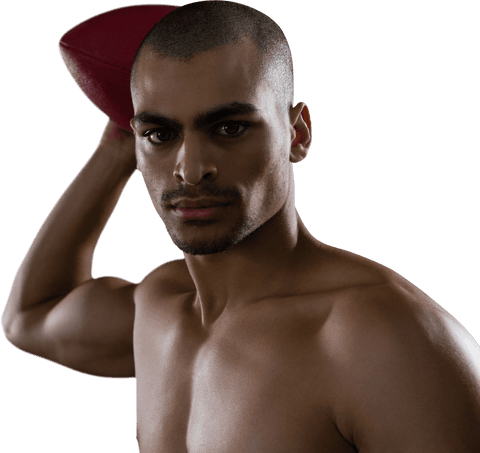 Transparent Portrait of Muscular American Football Player with Ball