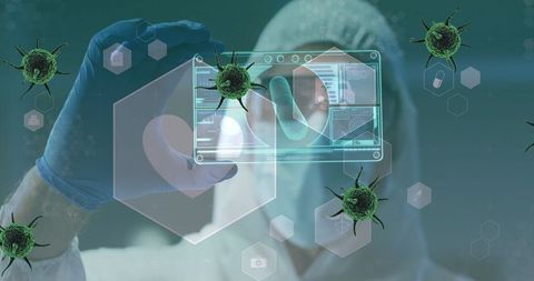 Scientist studying viral structures in safety laboratory