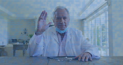Senior Doctor on Virtual Call with Digital Overlay