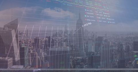Financial Data Overlay on Cityscape Illustrates Global Economy - Download Free Stock Images Pikwizard.com