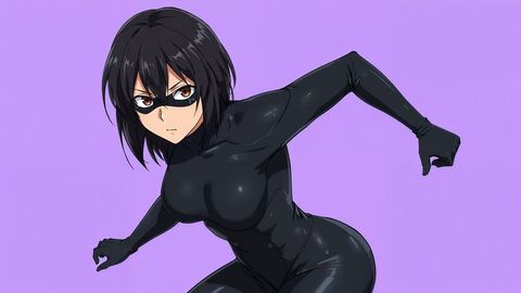 Dynamic anime vigilante female burglar ready for action
