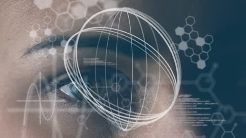 Digital Data Processing Around Female Eye in Scientific Animation