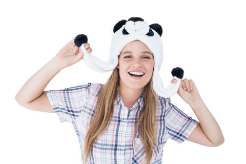 woman in panda hat revealing friendly transparent smile - Download Free Stock Videos Pikwizard.com