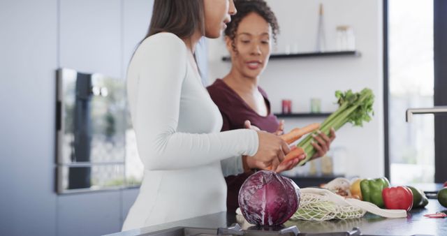 Mother and Daughter Preparing Fresh Vegetables in Kitchen - Download Free Stock Images Pikwizard.com