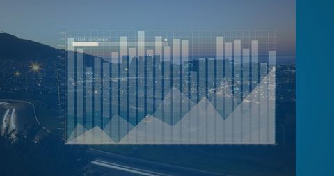 Digital Data Overlay on Cityscape Signifying Global Business Technology
