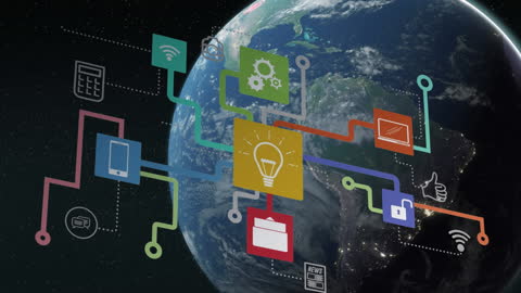 Global Network and Communication Technology Animation Concept