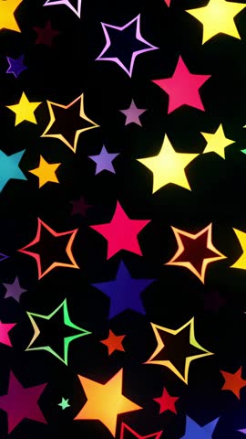 Vertical Video Displaying Vibrant Neon Stars on Black Background Static Abstract Pattern