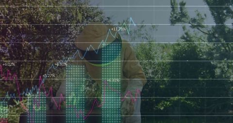 Beekeeper Monitoring Hive Data Trends in Garden