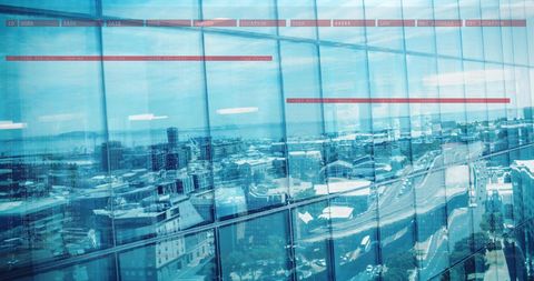 Digital Data Streams Over Cityscape Reflecting Technology