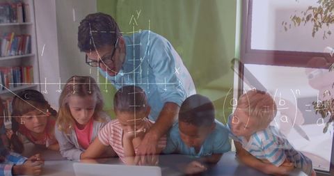 diverse children engaged in class with teacher overlapping mathematical formulas - Download Free Stock Images Pikwizard.com