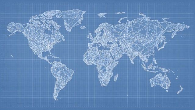 Wireframe world map on blueprint grid design