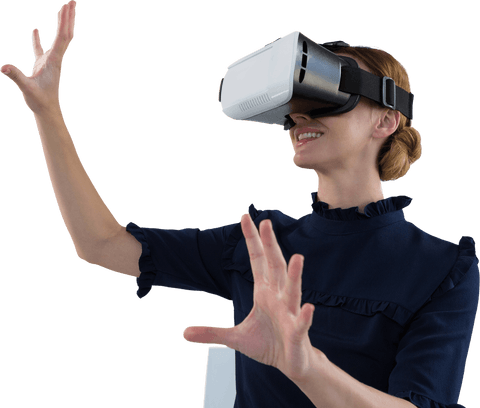 Happy Caucasian Woman Using VR Headset Against Transparent Background - Download Free Stock Videos Pikwizard.com