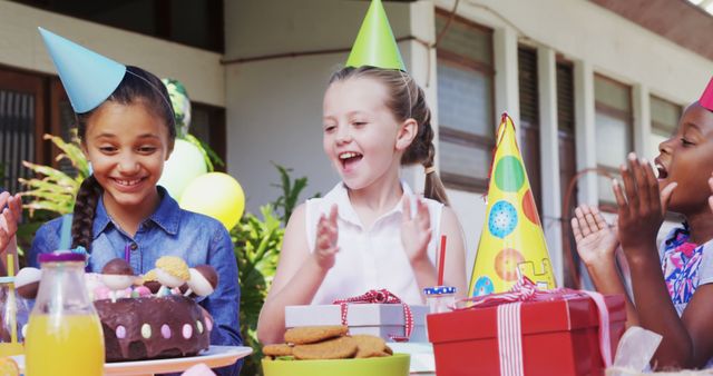 Diverse Group of Children Celebrating Outdoor Birthday - Download Free Stock Images Pikwizard.com