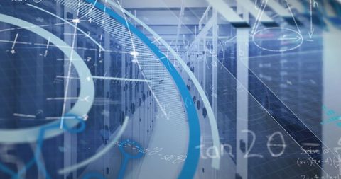 Advanced Data Processing with Mathematical Overlay in Server Room - Download Free Stock Images Pikwizard.com