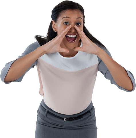cheerful businesswoman announcing news with transparent background - Download Free Stock Videos Pikwizard.com