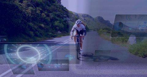 Cycling Enthusiast Embracing Futuristic Technology on Scenic Ride