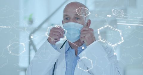 Doctor Wearing Mask Surrounded by Chemical Formulas