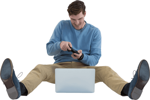 happy gamer enjoying video game on transparent laptop screen - Download Free Stock Videos Pikwizard.com