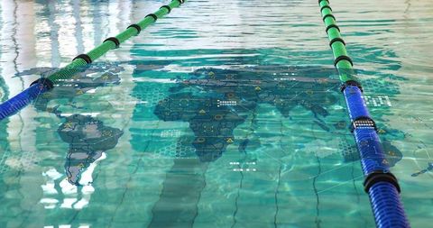 Projecting global data visualization across indoor lap pool with futuristic lane lines