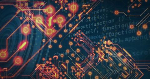 Futuristic Circuit Board and Code Overlay