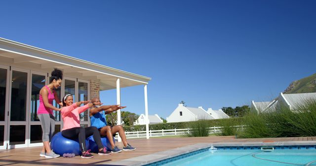 Outdoor Family Exercise by Pool on a Sunny Day - Download Free Stock Images Pikwizard.com