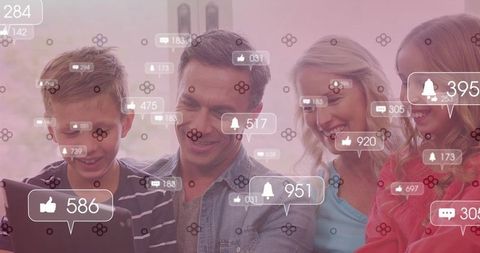 Family enjoying technology together, notifications illustrating connectivity