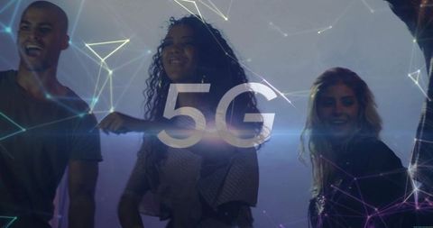 Diverse Group Celebrating 5G Connectivity and Innovation