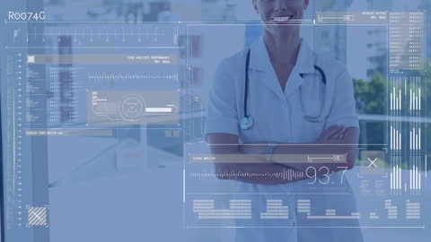 Futuristic Healthcare Concept with Smiling Doctor and Digital Interface