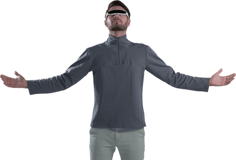 Man with Virtual Reality Glasses in Open Arm Gesture, Transparent Background - Download Free Stock Videos Pikwizard.com