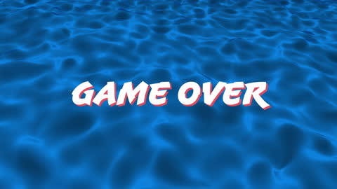 Retro Game Over Animation on Rippling Blue Background