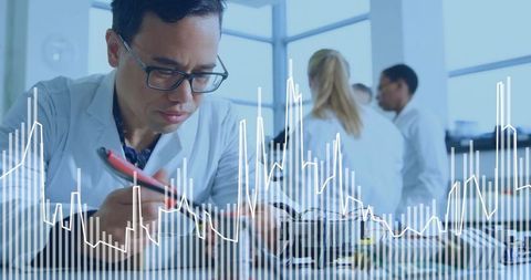Engineer Soldering Circuit Board in Research Lab with Technology Overlay